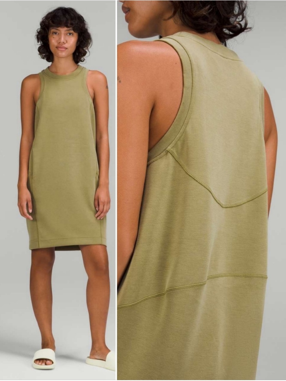 Lululemon Soft-stream Back In Action Olive Green Sleeveless Mini Dress